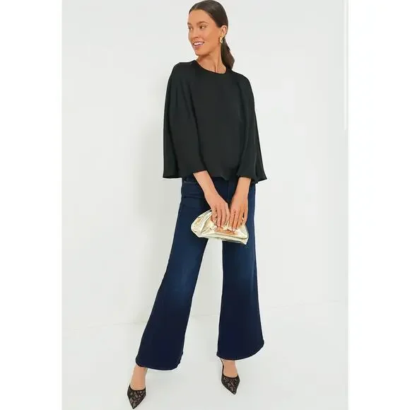 TUCKERNUCK Black Satin Twill Selma Cape Blouse NWT Size XL - Picture 2 of 9